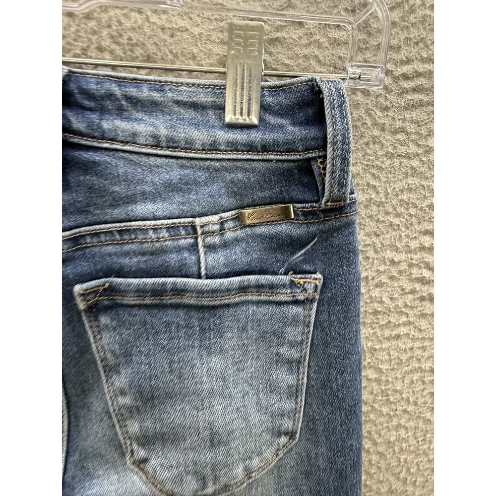 Kancan Jeans Girls 23 Blue‎ Flare High Rise Back Seam Raw Hem Distressed Denim
